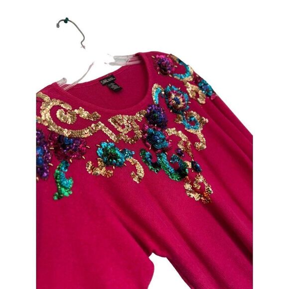 Vintage SML Glitz 90s Pink Sequin Sweater medium - Picture 2 of 5